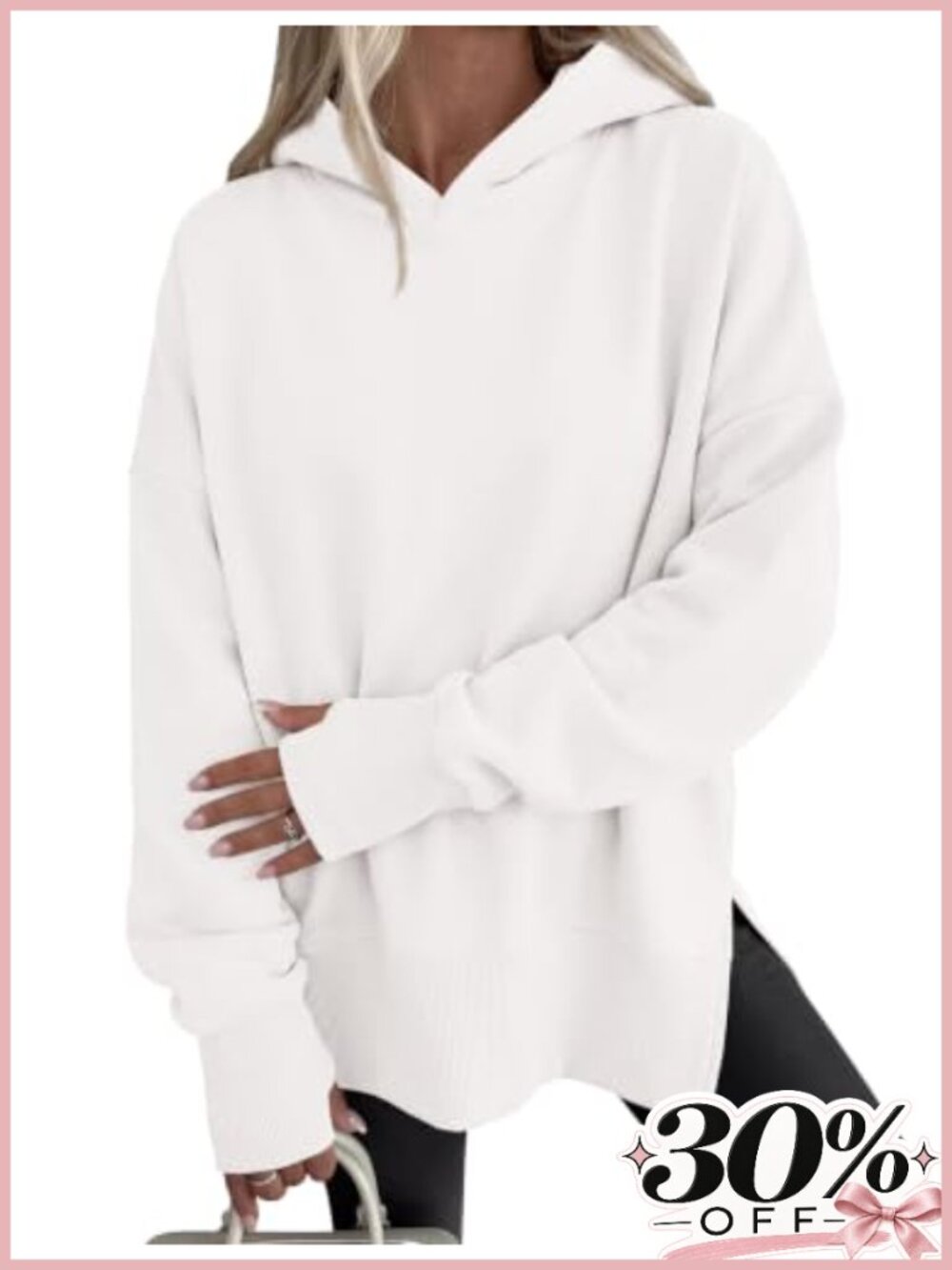 Oversized Hoodie Side Slit Sweatshirt Thumbhole Cuffs Tunic Length